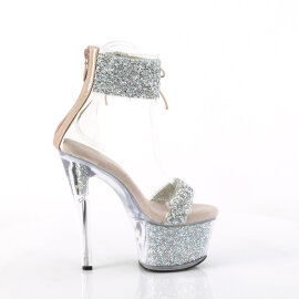 Pleaser SKY-327RSI Plateau Sandaletten Strass Silber Beige EU-35 / US-5