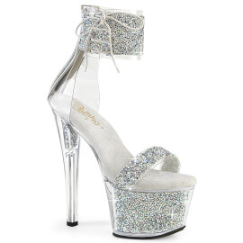 Pleaser SKY-327RSI Plateau Sandaletten Strass Silber...