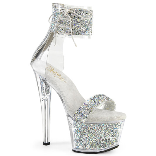 Pleaser SKY-327RSI Plateau Sandaletten Strass Silber EU-35 / US-5