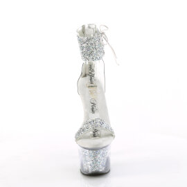 Pleaser SKY-327RSI Plateau Sandaletten Strass Silber...