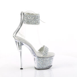 Pleaser SKY-327RSI Plateau Sandaletten Strass Silber EU-35 / US-5
