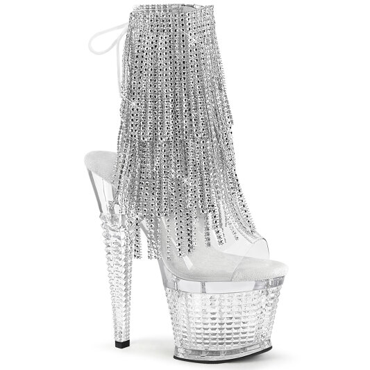 Pleaser SPECTATOR-1017RSF Plateau Sandaletten Clear Strass Silber EU-36 / US-6