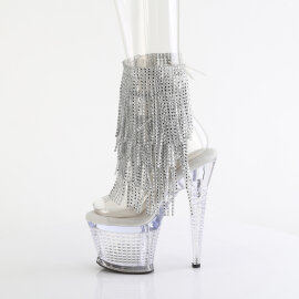 Pleaser SPECTATOR-1017RSF Plateau Sandaletten Clear Strass Silber EU-39 / US-9