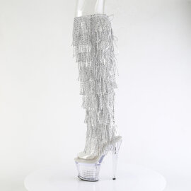 Pleaser SPECTATOR-3019C-RSF Plateau Overknee Stiefel Clear Strass Silber EU-38 / US-8
