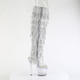Pleaser SPECTATOR-3019C-RSF Plateau Overknee Stiefel Clear Strass Silber EU-40 / US-10