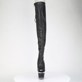 Pleaser SPECTATOR-3030 Plateau Overknee Stiefel Kunstleder Clear Schwarz EU-38 / US-8
