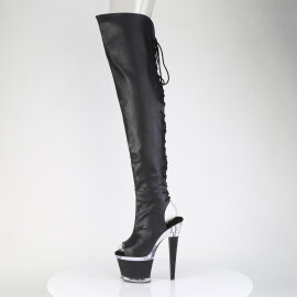 Pleaser SPECTATOR-3030 Plateau Overknee Stiefel Kunstleder Clear Schwarz EU-38 / US-8