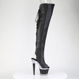 Pleaser SPECTATOR-3030 Plateau Overknee Stiefel Kunstleder Clear Schwarz EU-38 / US-8