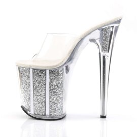 Pleaser Pantolette FLAMINGO-801G Transparent Silber Multi Glitter EU-35 / US-5