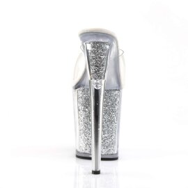 Pleaser Pantolette FLAMINGO-801G Transparent Silber Multi Glitter EU-35 / US-5