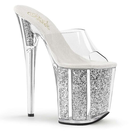 Pleaser Pantolette FLAMINGO-801G Transparent Silber Multi Glitter EU-37 / US-7
