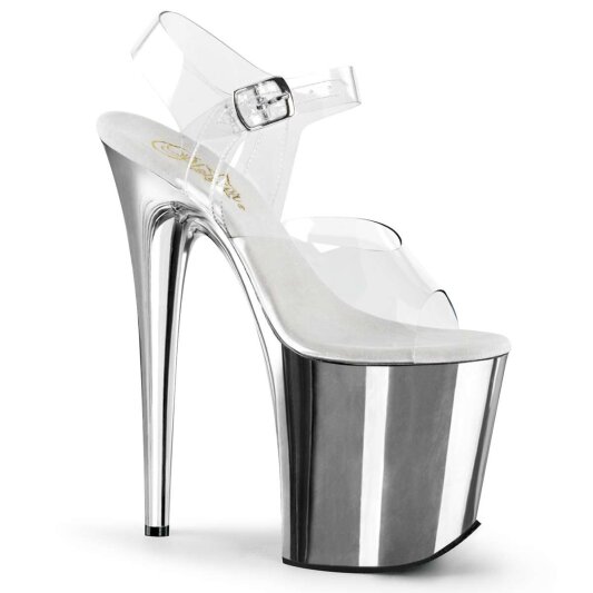 Pleaser Sandalette FLAMINGO-808 Transparent Silber Chrom EU-38 / US-8