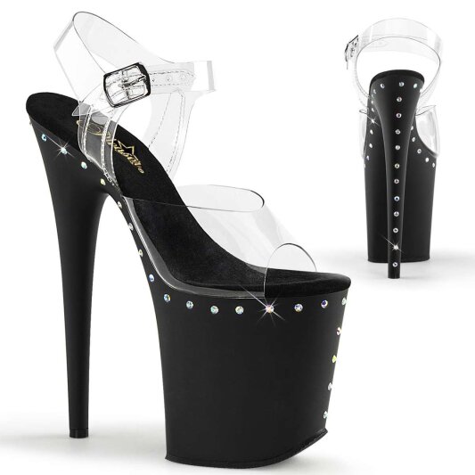 Pleaser Sandalette FLAMINGO-808ABLS Transparent Schwarz Strass EU-38 / US-8
