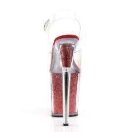 Pleaser Sandalette FLAMINGO-808G Transparent Rot Glitter EU-37 / US-7