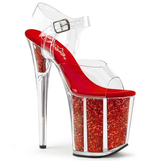 Pleaser Sandalette FLAMINGO-808G Transparent Rot Glitter EU-38 / US-8