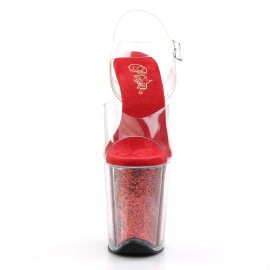 Pleaser Sandalette FLAMINGO-808G Transparent Rot Glitter EU-38 / US-8