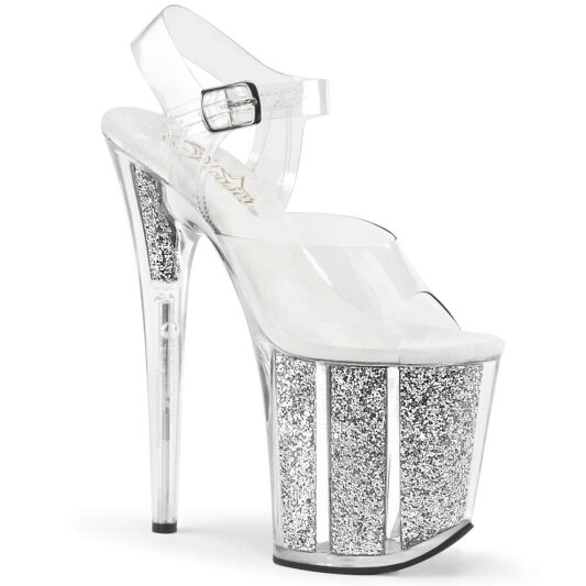 Pleaser Sandalette FLAMINGO-808G Transparent Silber Glitter EU-35 / US-5
