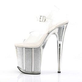 Pleaser Sandalette FLAMINGO-808G Transparent Silber Glitter EU-37 / US-7