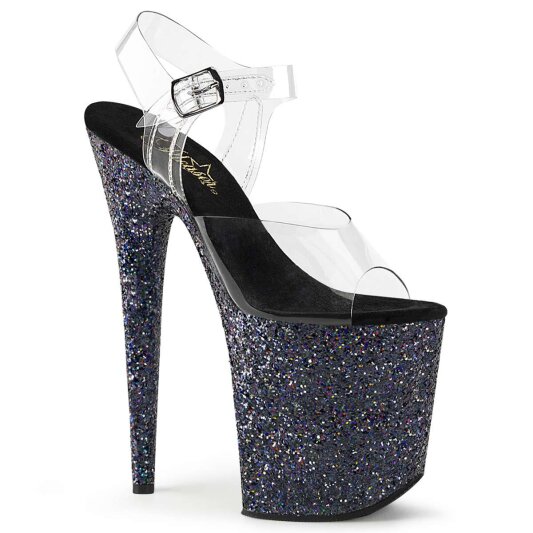 Pleaser Sandalette FLAMINGO-808LG Transparent Schwarz Strass EU-35 / US-5