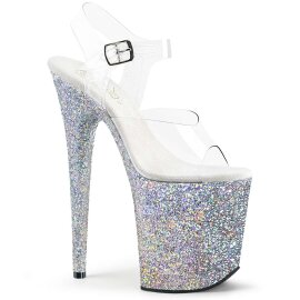 Pleaser Sandalette FLAMINGO-808LG Transparent Silber Multi Glitter EU-38 / US-8