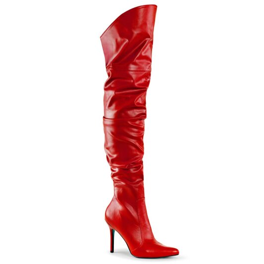 Pleaser CLASSIQUE-3011 Overknee Stiefel Kunstleder Rot EU-39 / US-9