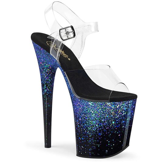 Pleaser Sandalette FLAMINGO-808SS Transparent Schwarz Blau Multi Glitter EU-38 / US-8
