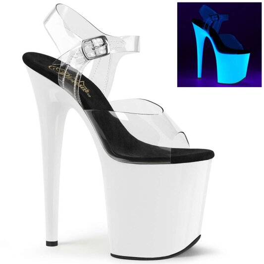 Pleaser Sandalette FLAMINGO-808UV Transparent Neon-Weiß EU-35 / US-5