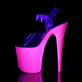 Pleaser Sandalette FLAMINGO-808UVG Transparent Neon-Pink Glitter EU-40 / US-10