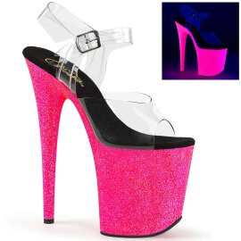 Pleaser Sandalette FLAMINGO-808UVG Transparent Neon-Pink Glitter EU-35 / US-5