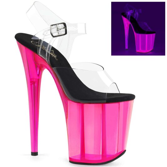 Pleaser Sandalette FLAMINGO-808UVT Transparent Neon-Pink EU-35 / US-5