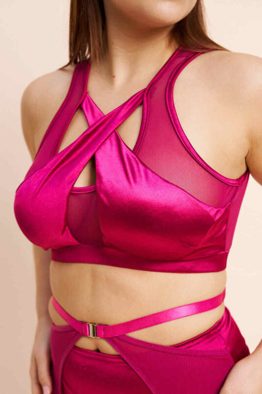 Lunalae Top Katherine Cross Over Satin Magenta XL