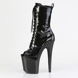 Pleaser FLAMINGO-1041GP Plateau Stiefeletten Lack Glitter Schwarz EU-40 / US-10