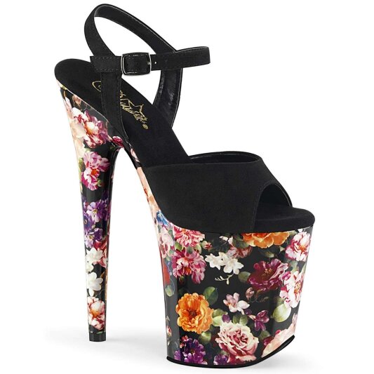 Pleaser Sandalette FLAMINGO-809WR Schwarz Flower EU-37 / US-7