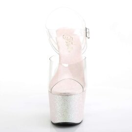 Pleaser Sandalette ADORE-708HMG Transparent Silber Multi Glitter B-Ware