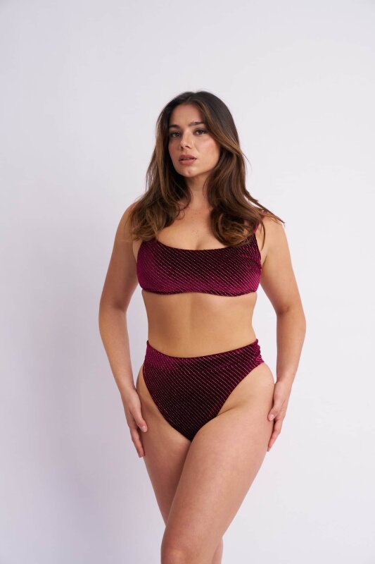 Lunalae Top Scrunch Samt Sparkle Weinrot