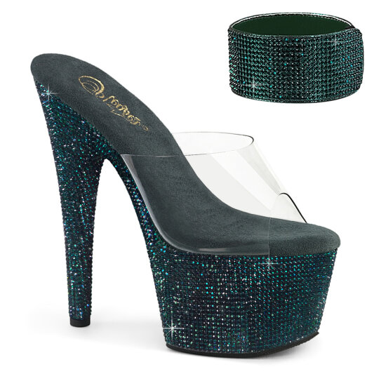 Pleaser BEJEWELED-712RS Plateau Pantoletten Clear Strass Emeraldgrün EU-38 / US-8
