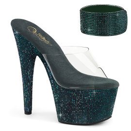 Pleaser BEJEWELED-712RS Plateau Pantoletten Clear Strass...