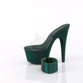 Pleaser BEJEWELED-712RS Plateau Pantoletten Clear Strass Emeraldgrün EU-38 / US-8
