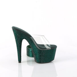 Pleaser BEJEWELED-712RS Plateau Pantoletten Clear Strass Emeraldgrün EU-38 / US-8