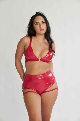 Lunalae Shorts Lure You High Waist Garter Lack-Optik Rot S