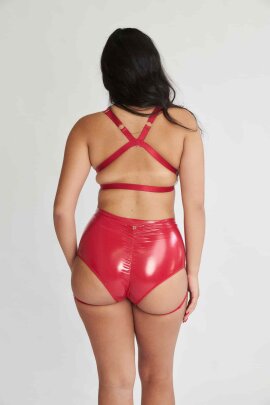 Lunalae Shorts Lure You High Waist Garter Lack-Optik Rot S