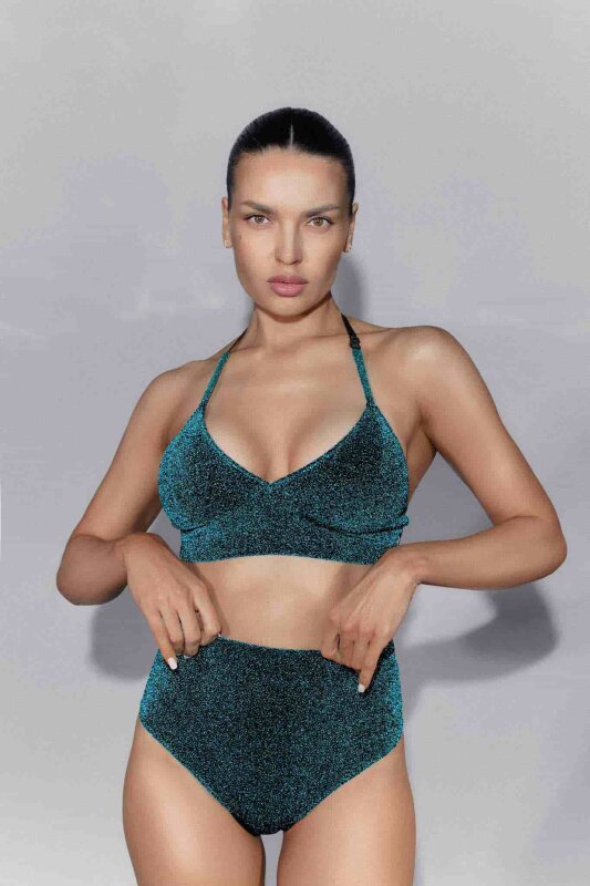 Polerina Top Bikini Blaugrün Lurex S