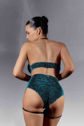 Polerina Shorts Bikini Blaugrün Lurex mit abnehmbarem Garter L