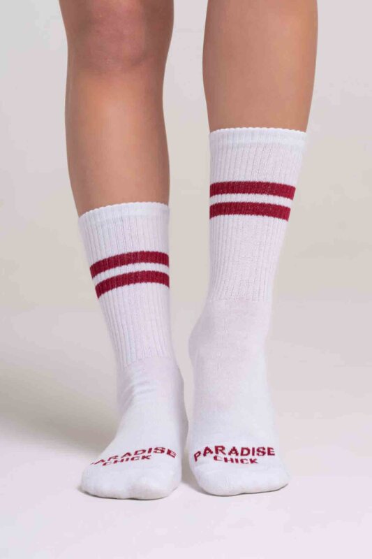 Paradise Chick Supreme Poledance Socken Weiß Weinrot