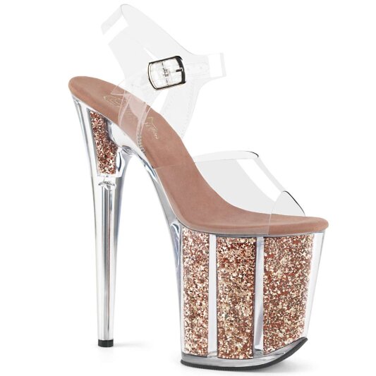 Pleaser Sandalette FLAMINGO-808G Transparent Rose-Gold Glitter EU-42 / US-12