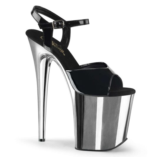 Pleaser Sandalette FLAMINGO-809 Schwarz Silber Chrom EU-37 / US-7