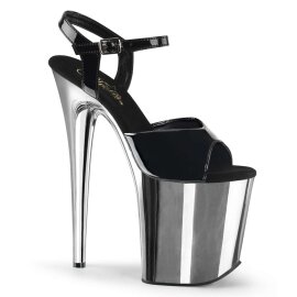 Pleaser Sandalette FLAMINGO-809 Schwarz Silber Chrom EU-37 / US-7