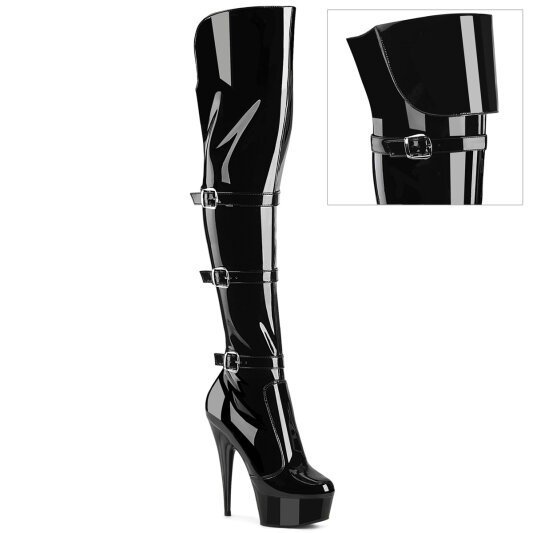 Pleaser DELIGHT-3018 Plateau Overknee Stiefel Lack Schwarz EU-37 / US-7