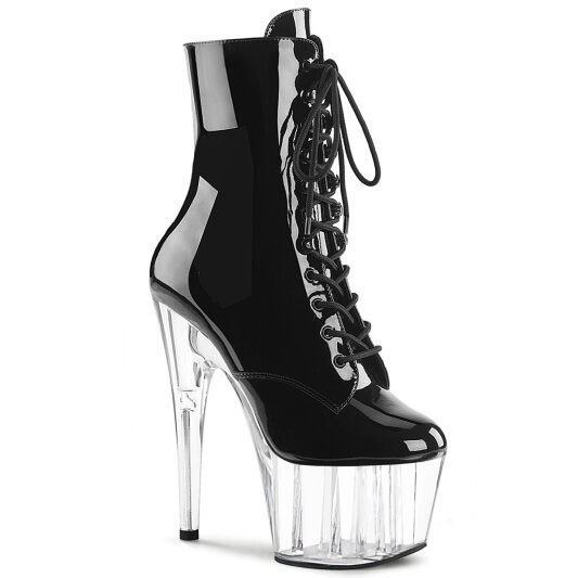 Pleaser ADORE-1020 Plateau Stiefeletten Lack Clear Schwarz EU-44 / US-14