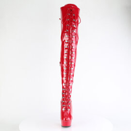 Pleaser DELIGHT-3022 Plateau Overknee Stiefel Lack Rot...